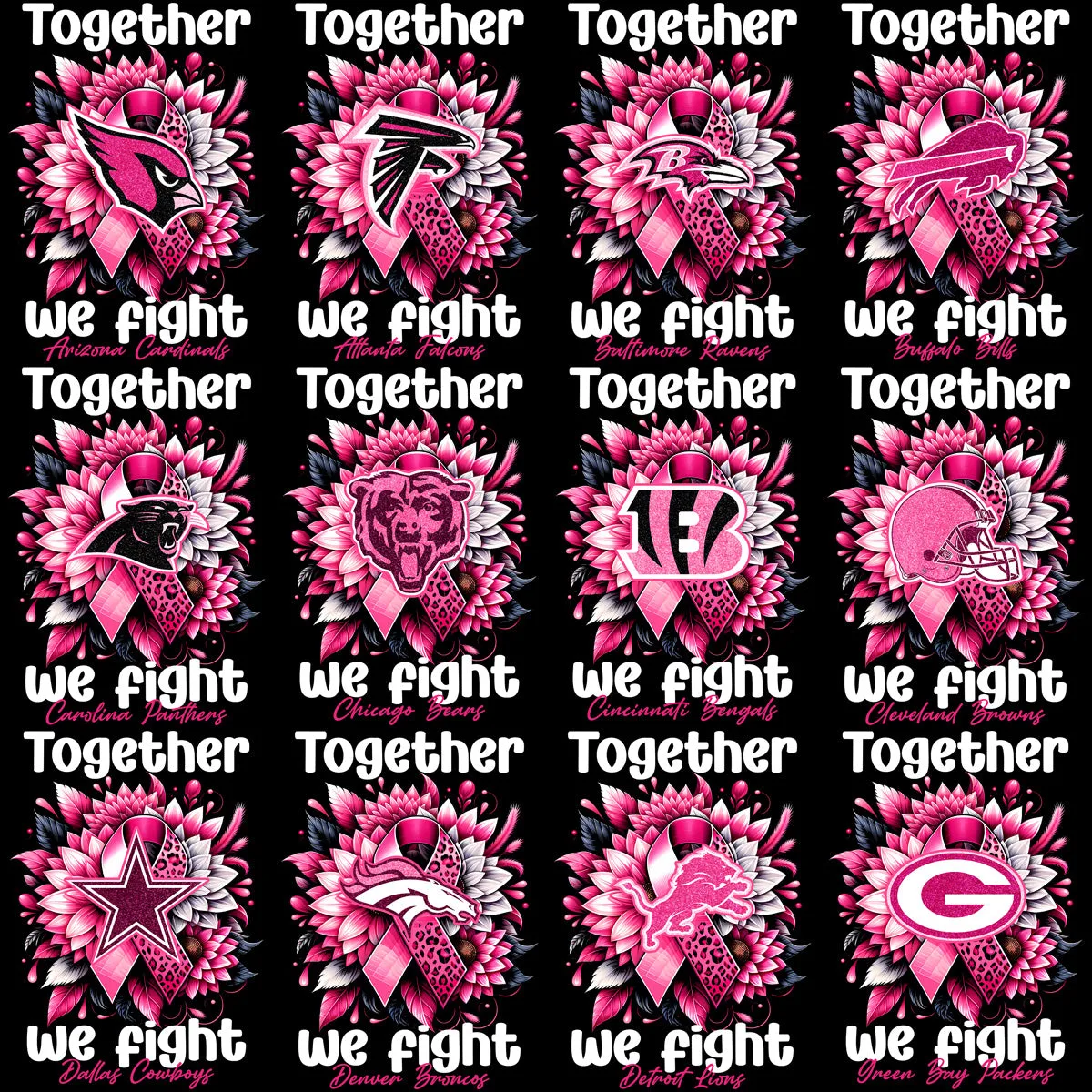 32 Breast Cancer Awareness Football Teams Designs Bundle PNG