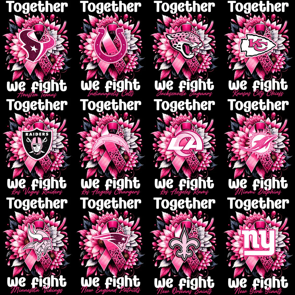 32 Breast Cancer Awareness Football Teams Designs Bundle PNG