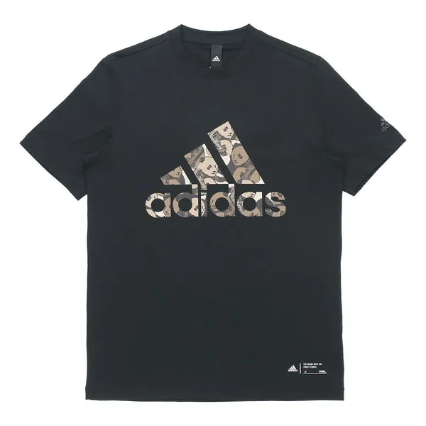 adidas China Tee M Panda Crew Neck Sports Short Sleeve Black