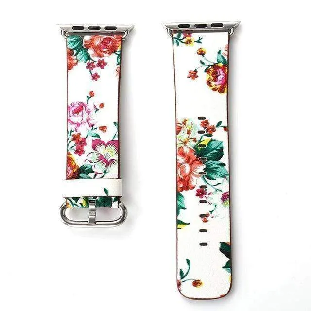 Apple Floral flower Watchband Print Smart iWatch Strap Series 7 6 5