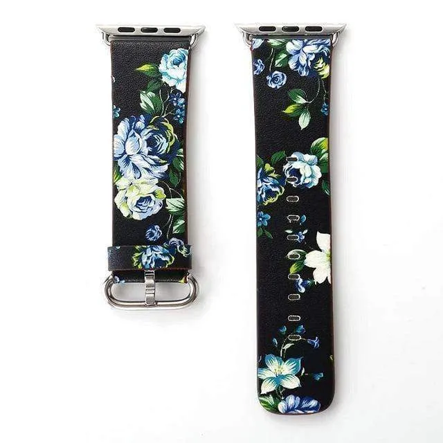 Apple Floral flower Watchband Print Smart iWatch Strap Series 7 6 5