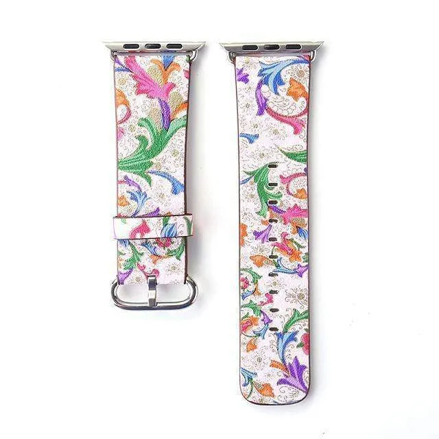 Apple Floral flower Watchband Print Smart iWatch Strap Series 7 6 5