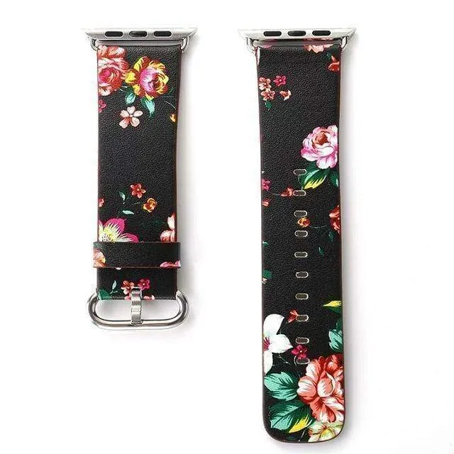 Apple Floral flower Watchband Print Smart iWatch Strap Series 7 6 5