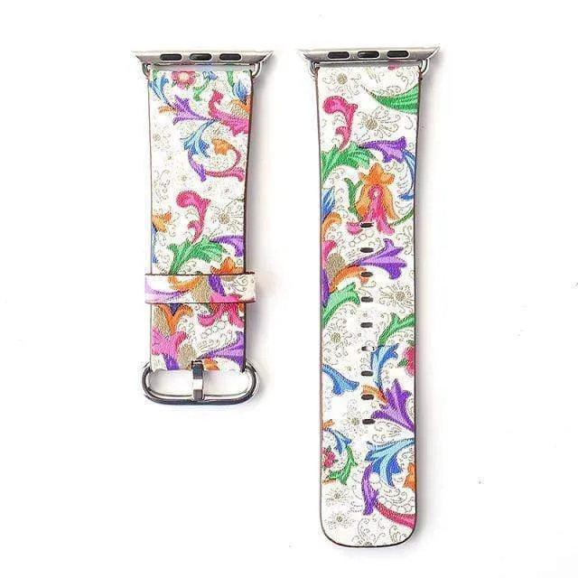 Apple Floral flower Watchband Print Smart iWatch Strap Series 7 6 5