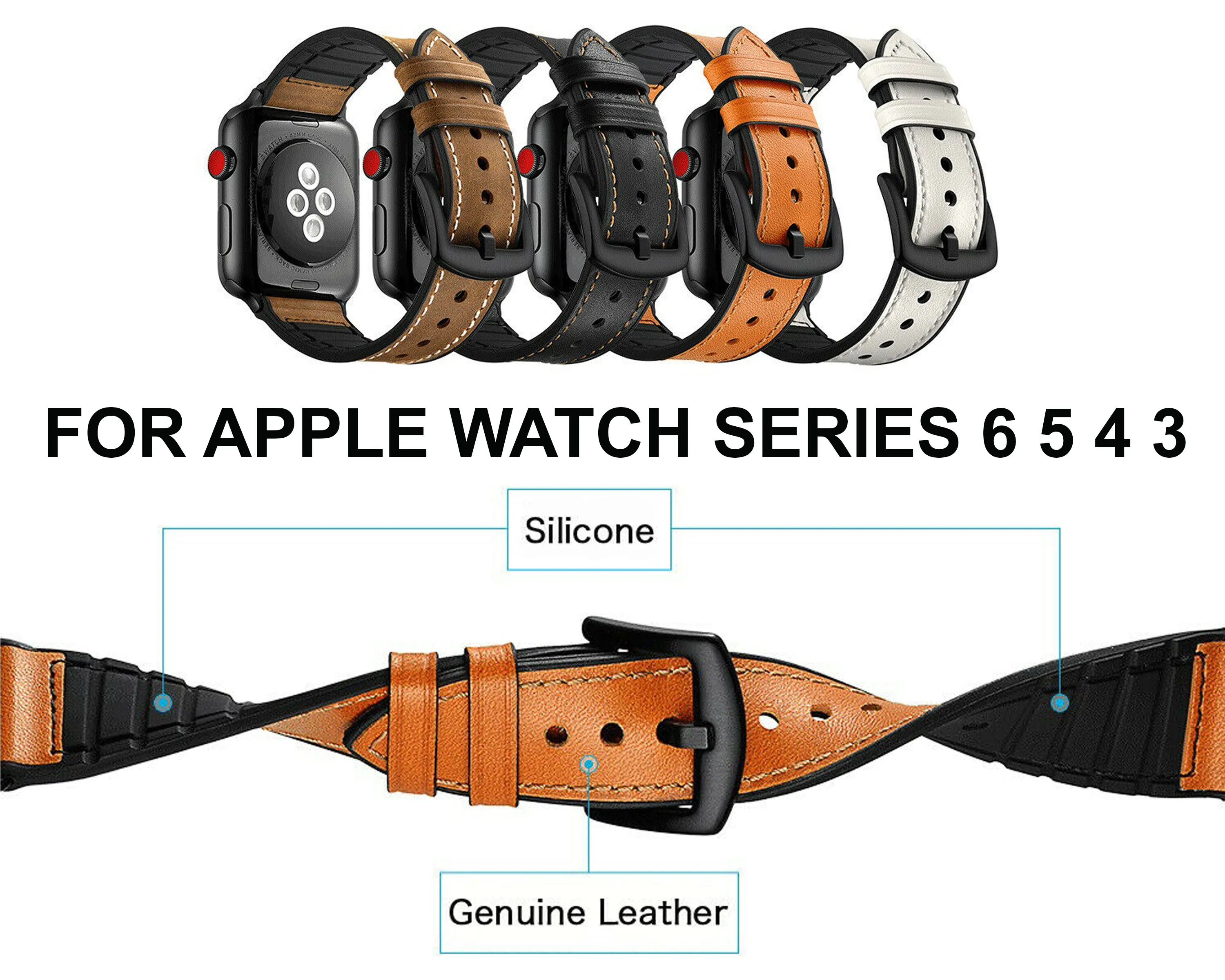 Apple Watch Series Band, Leather over Silicone Apple watchband