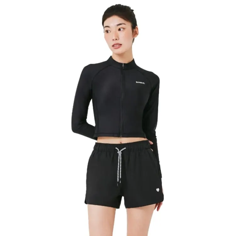 Barrel Women Sunset Crop Zip-Up Rashguard-BLACK