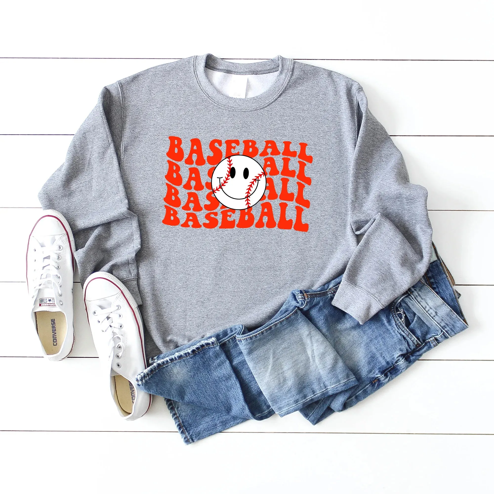 Baseball Stacked Smiley Face | Sweatshirt