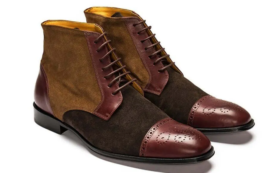 Bespoke Multi Shades Chukka Leather Suede Cap Toe Boot