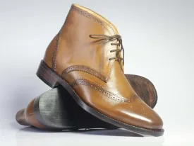 Bespoke Tan Chukka Leather Wing Tip Lace Up Boots