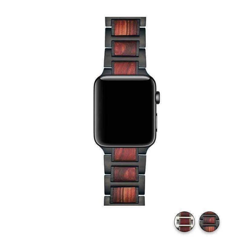 Black Apple Watch Natural Wood, silver Stainless Steel Band