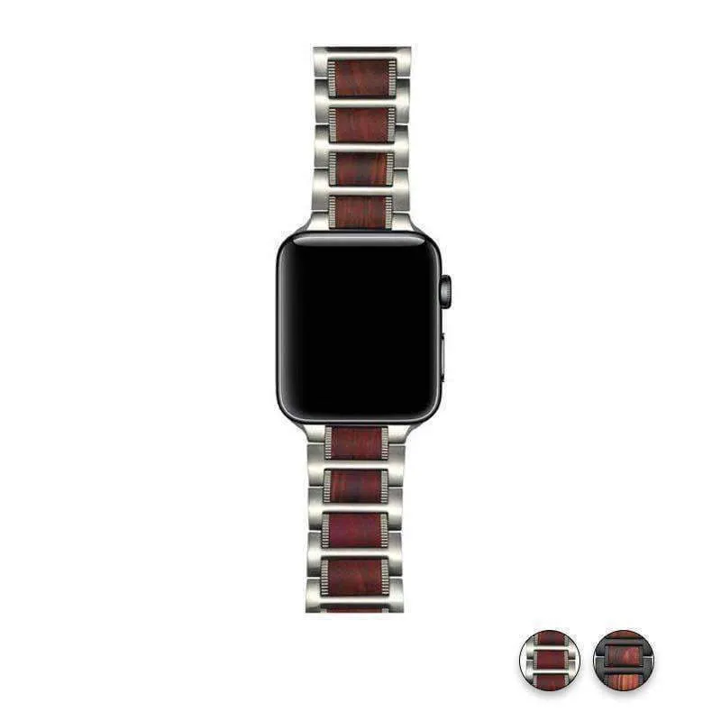 Black Apple Watch Natural Wood, silver Stainless Steel Band