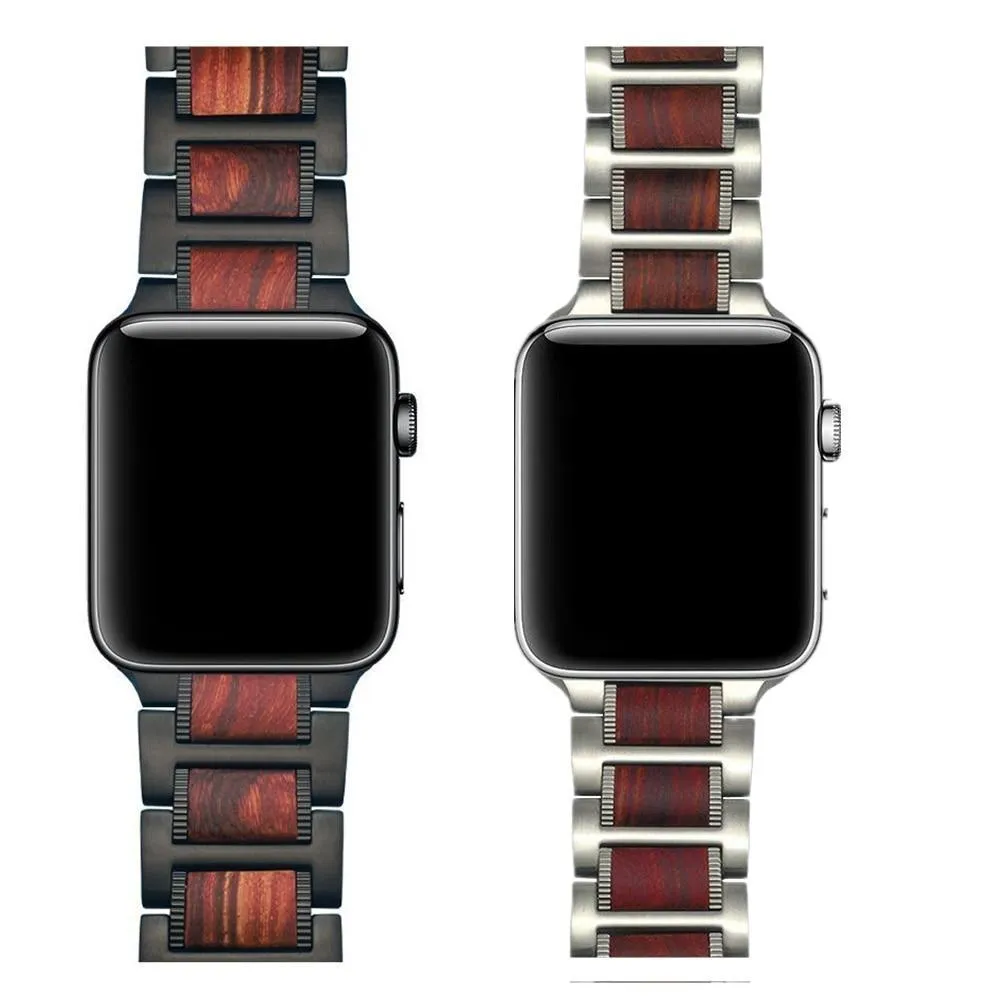 Black Apple Watch Natural Wood, silver Stainless Steel Band