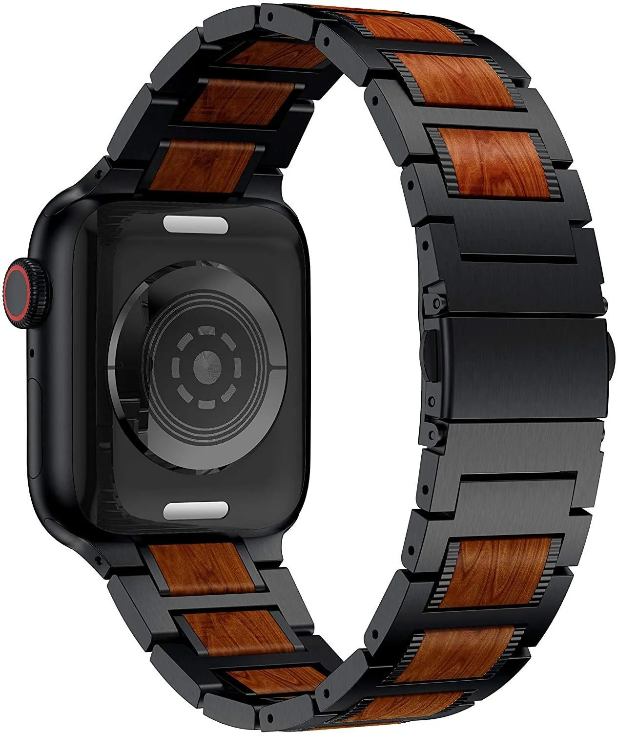 Black Apple Watch Natural Wood, silver Stainless Steel Band