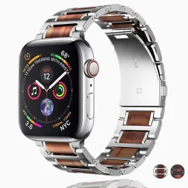 Black Apple Watch Natural Wood, silver Stainless Steel Band