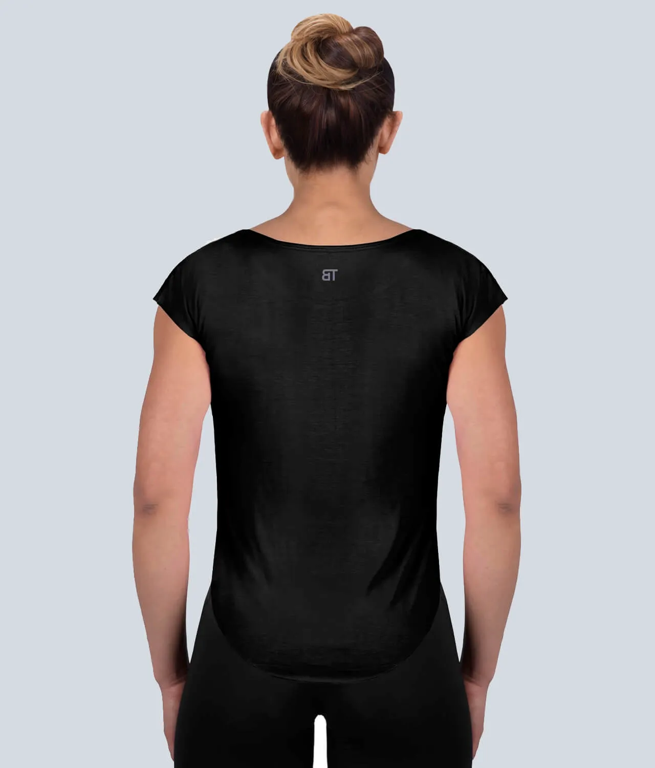 Born Tough Capped Sheer Black Sleeveless Running Shirt for Women