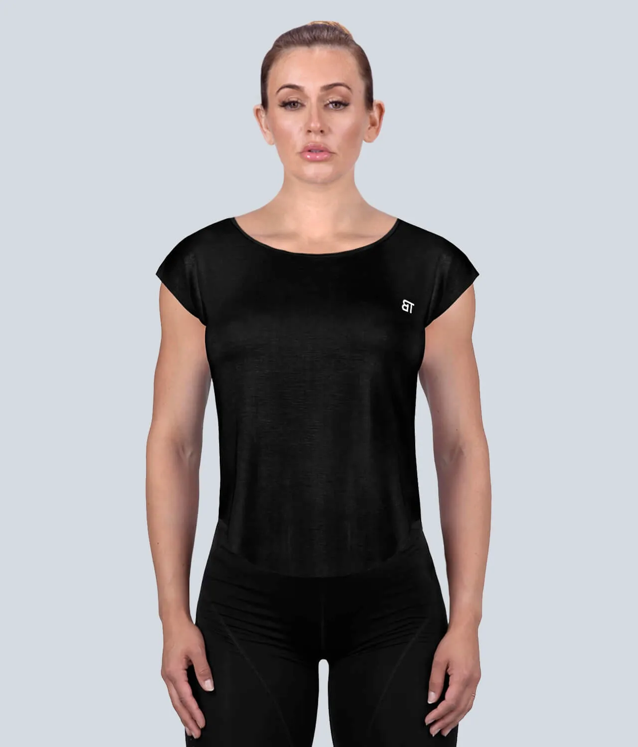 Born Tough Capped Sheer Black Sleeveless Running Shirt for Women