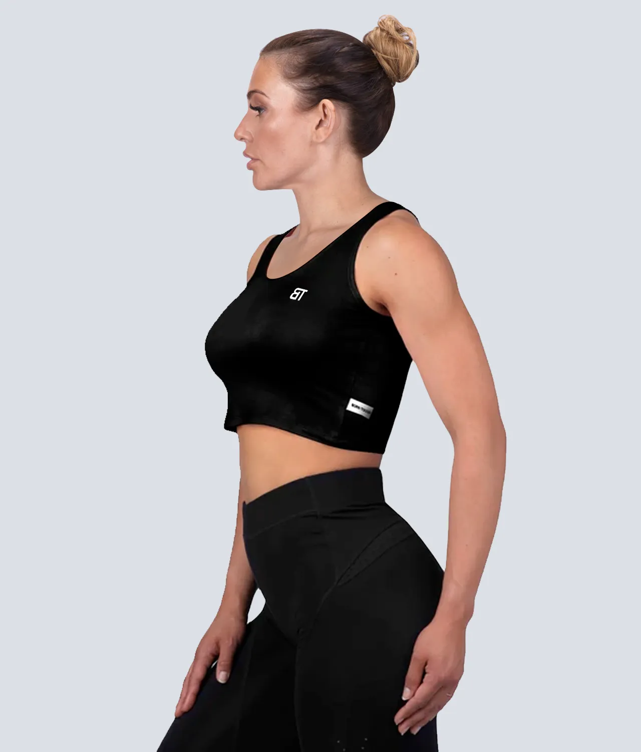 Born Tough Core Black Sheer Crop Running Top for Women