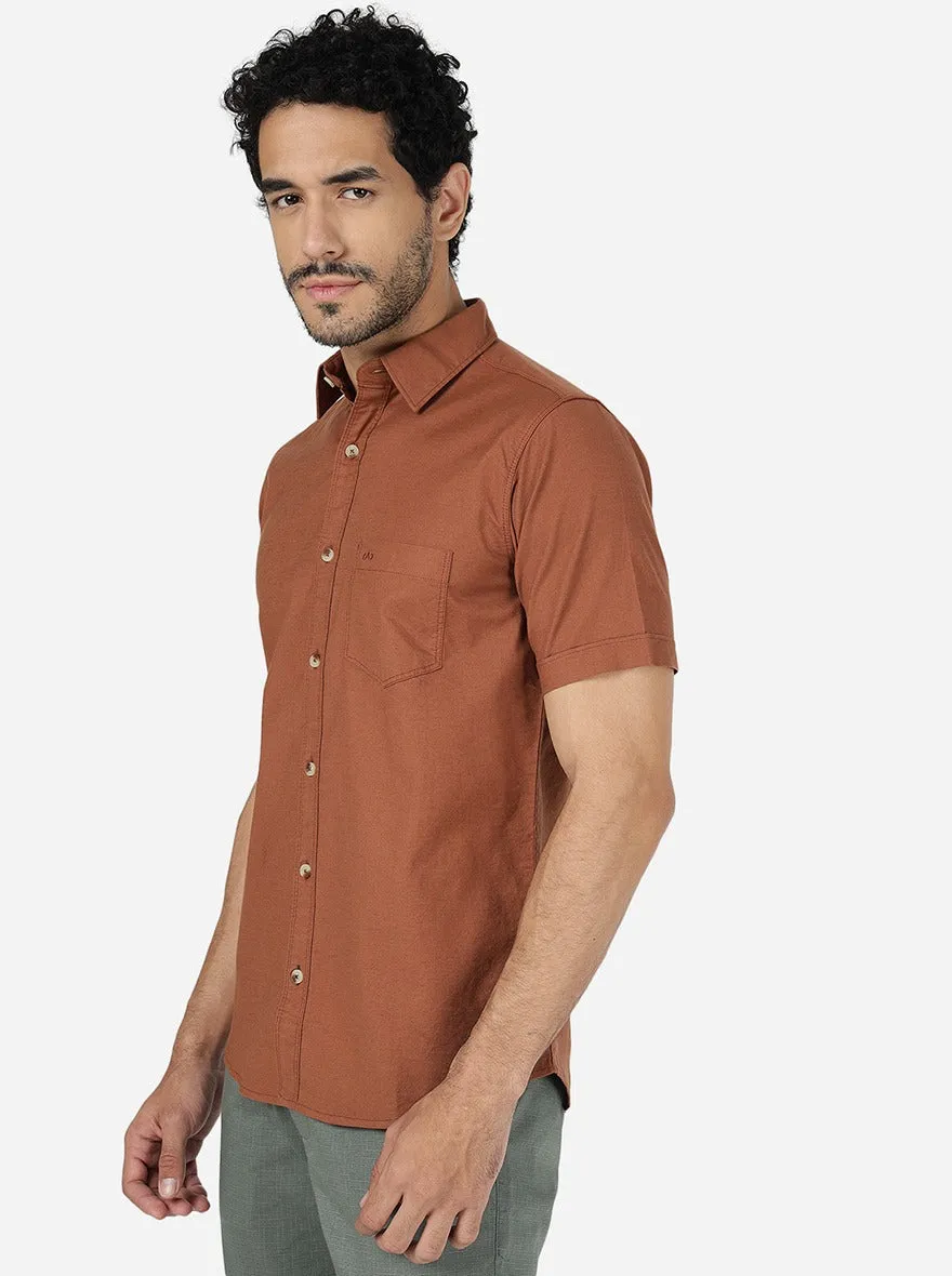 Brown Solid Slim Fit Casual Shirt | JadeBlue