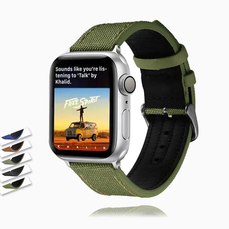 Canvas Leather Strap, Apple Watch Ultra Series 8 7 6 5  Band Watchband