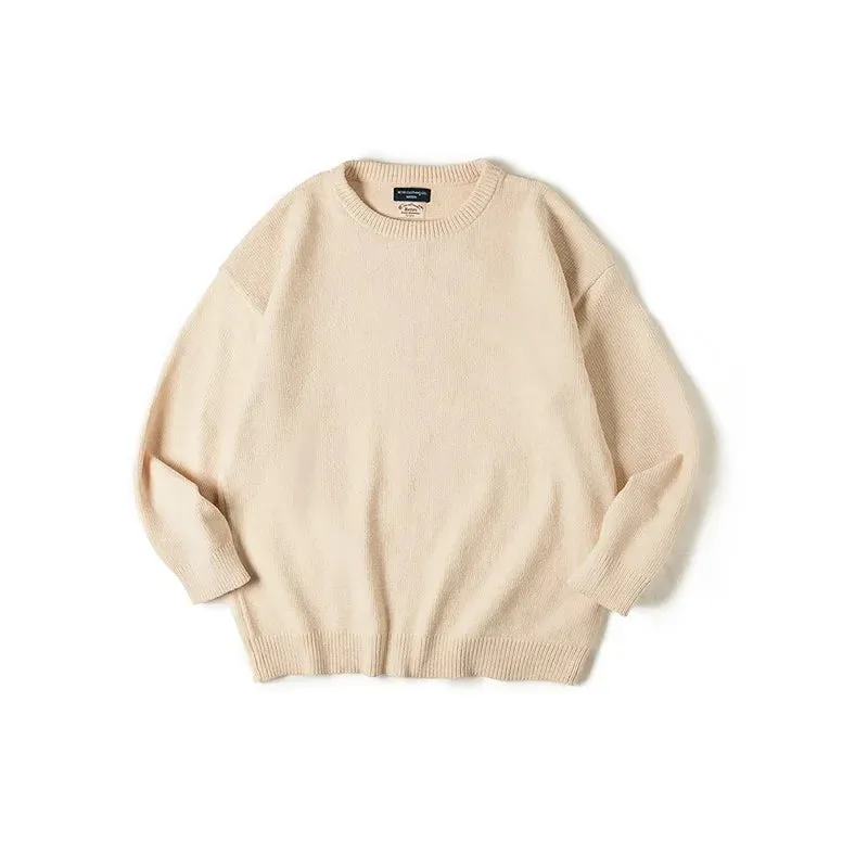 Casual Chenille Round Neck Jumper - Men's Skin-friendly Beige Knitwear