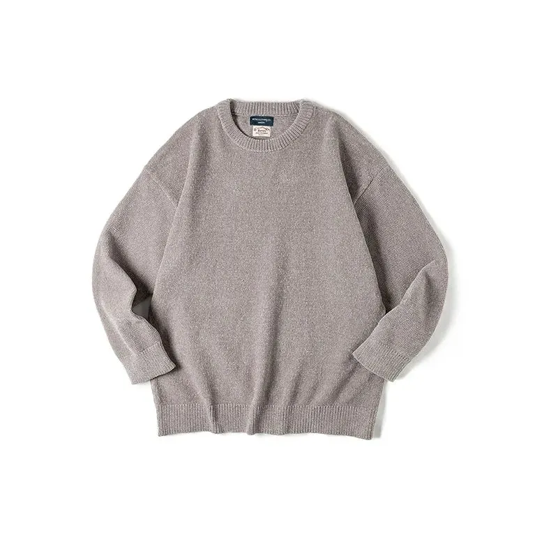 Casual Chenille Round Neck Jumper - Men's Skin-friendly Beige Knitwear