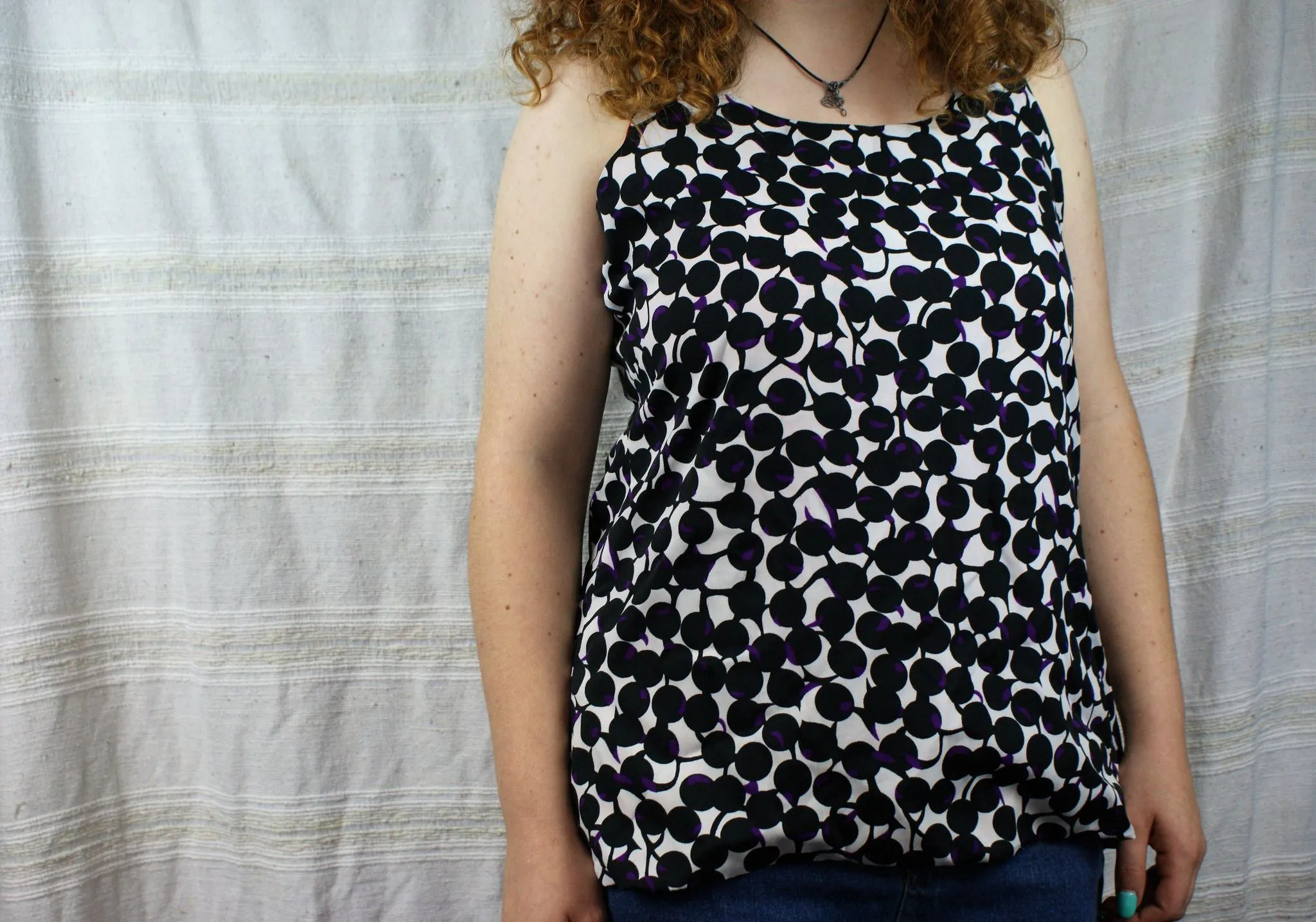 Fair Trade Upcycled Reversible Top - Black Dot and Firey Flower