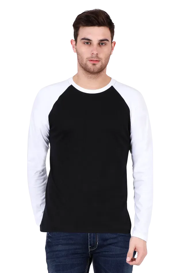 Full Sleeve Raglan Cotton T-shirt for Men in Solid Colour