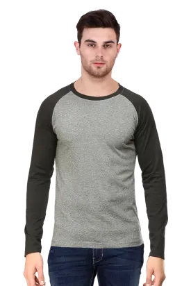 Full Sleeve Raglan Cotton T-shirt for Men in Solid Colour