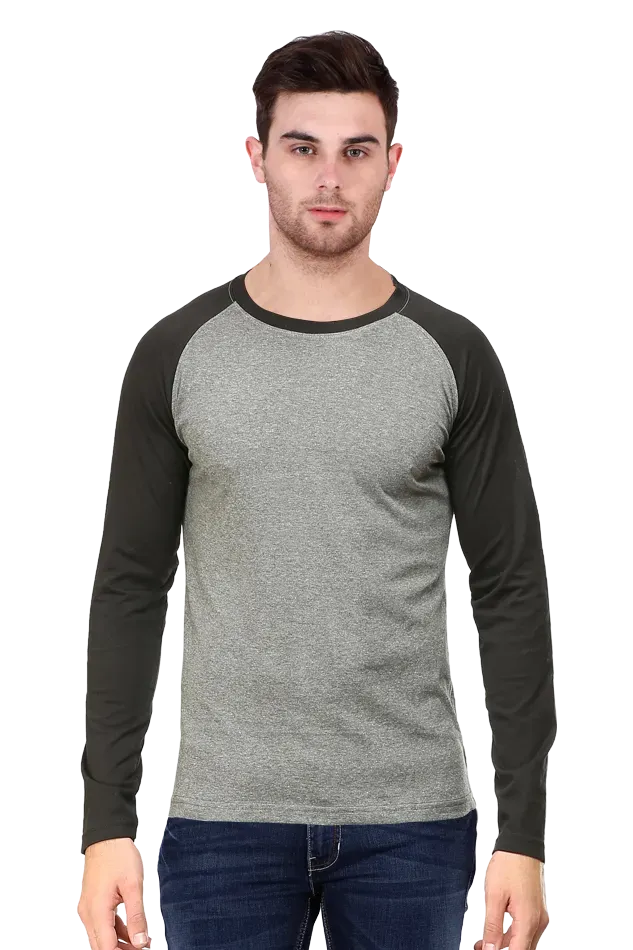 Full Sleeve Raglan Cotton T-shirt for Men in Solid Colour