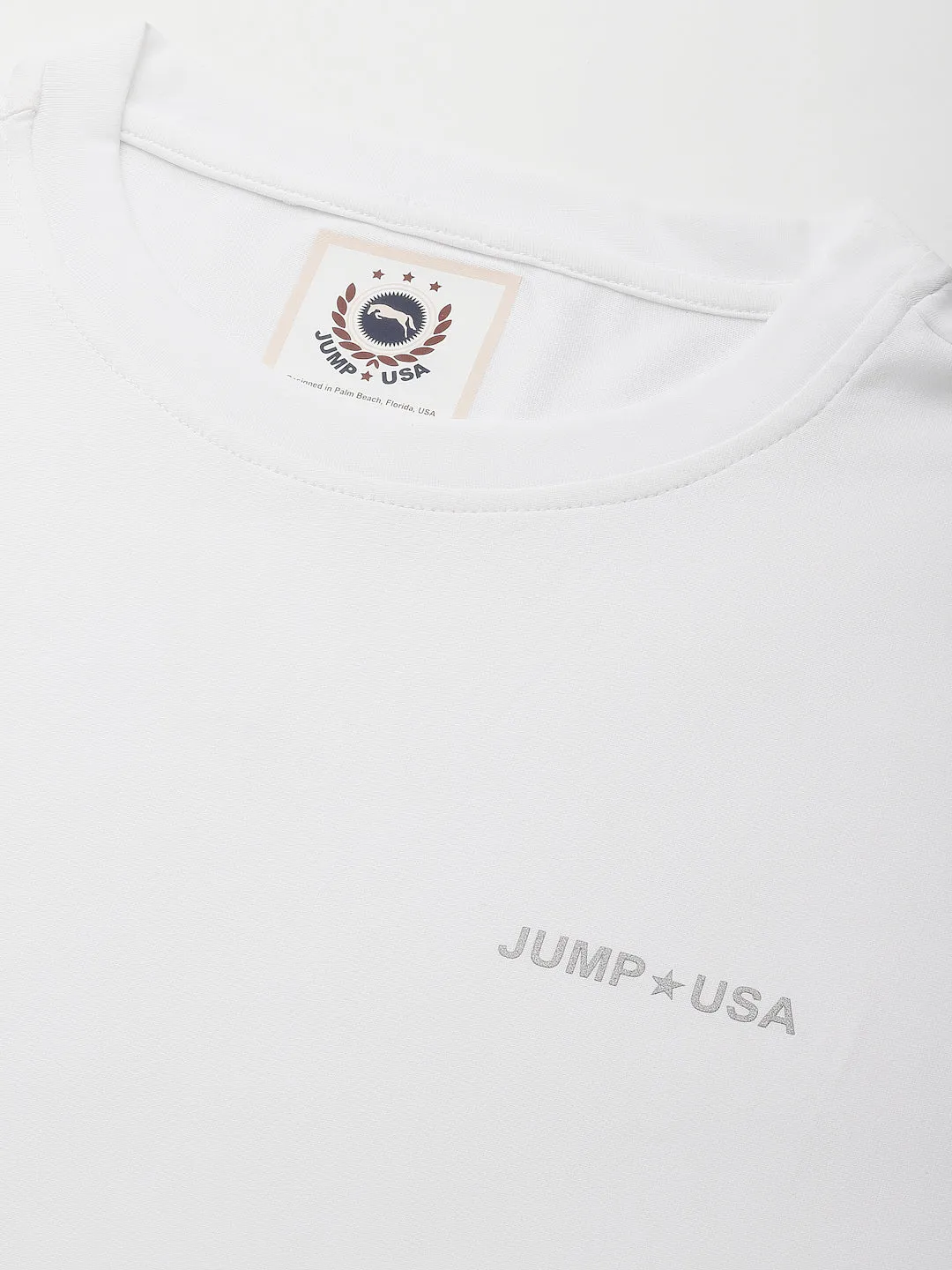 JUMP USA Men White & Green Solid Round Neck Sports T-shirt