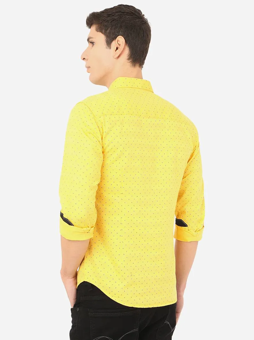 Light Yellow Printed Slim Fit Semi Casual Shirt | Greenfibre