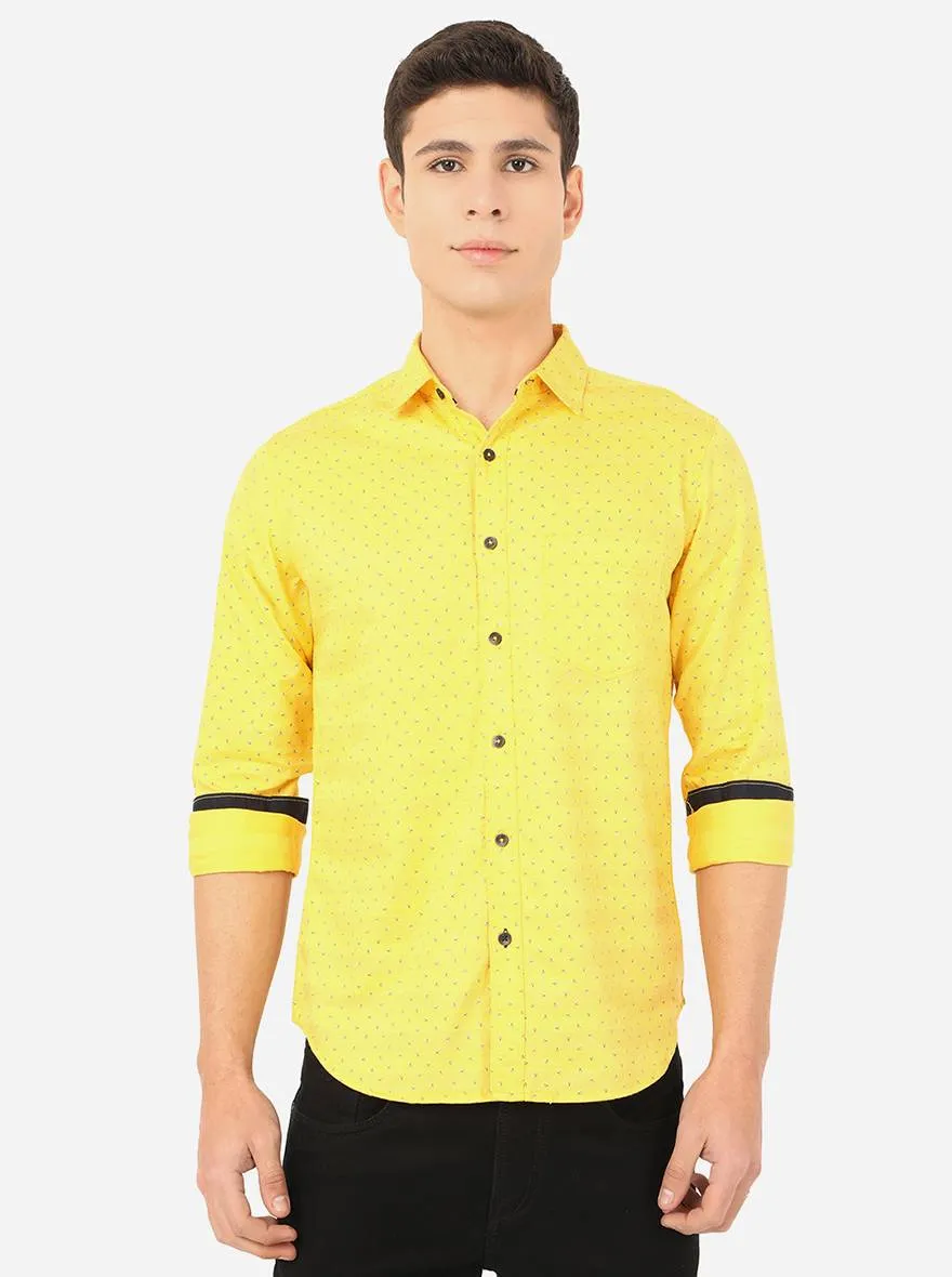 Light Yellow Printed Slim Fit Semi Casual Shirt | Greenfibre