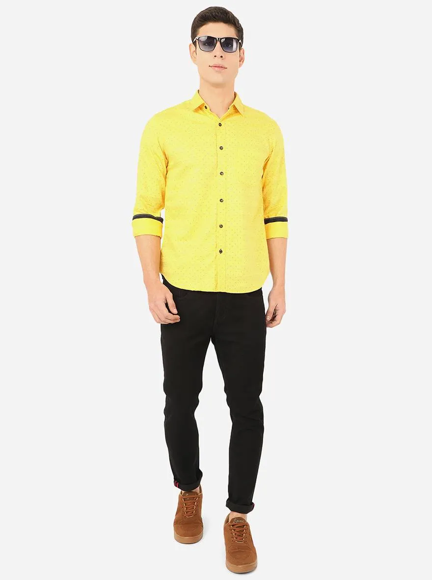 Light Yellow Printed Slim Fit Semi Casual Shirt | Greenfibre