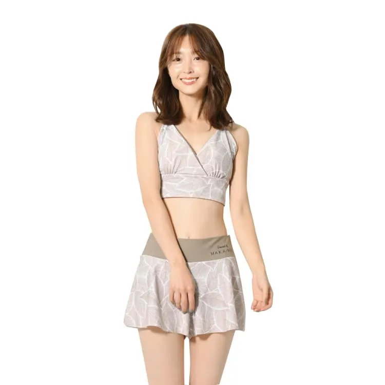 Maka-Hou Women Reversible Bikini-BEIGE LEAF (Japanese Brand)