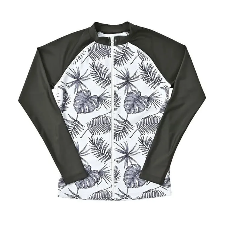 Maka-Hou Women Zip-Up Rashguard-MIX LEAF (Japanese Brand)