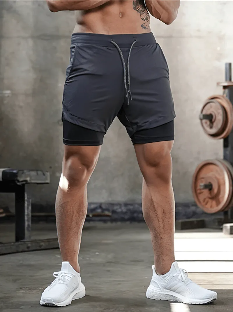 Male Double-Deck Running Shorts with Pockets / Quick Dry Gym Clothes - SF0939