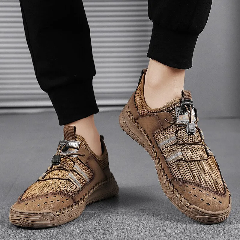 Men Casual Shoes Lace Up Summer Men Sneakers Breathable Mens Loafers Moccasins Luxury Brand Mesh Mens Low Shoes Big Size 38-46