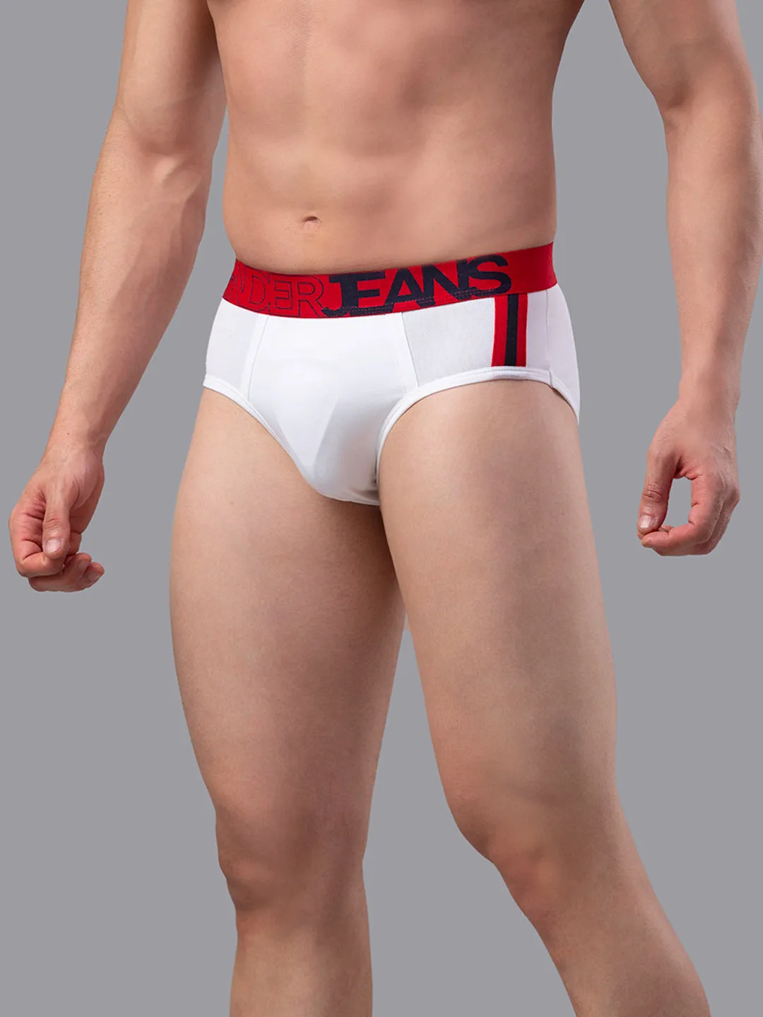 Men Premium Cotton Blend White-Red Brief- Underjeans By Spykar