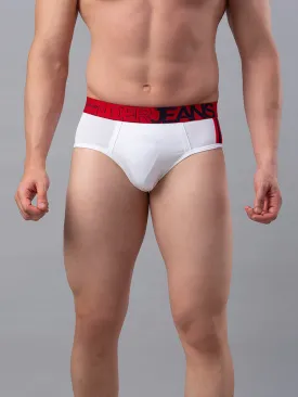 Men Premium Cotton Blend White-Red Brief- Underjeans By Spykar