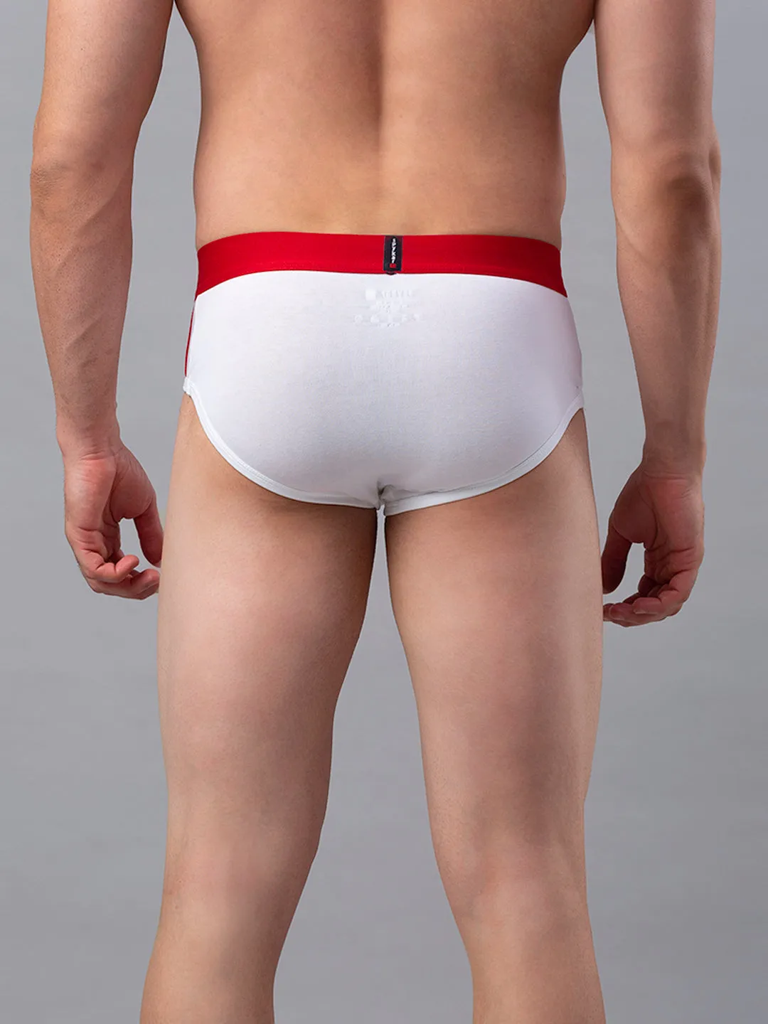 Men Premium Cotton Blend White-Red Brief- Underjeans By Spykar