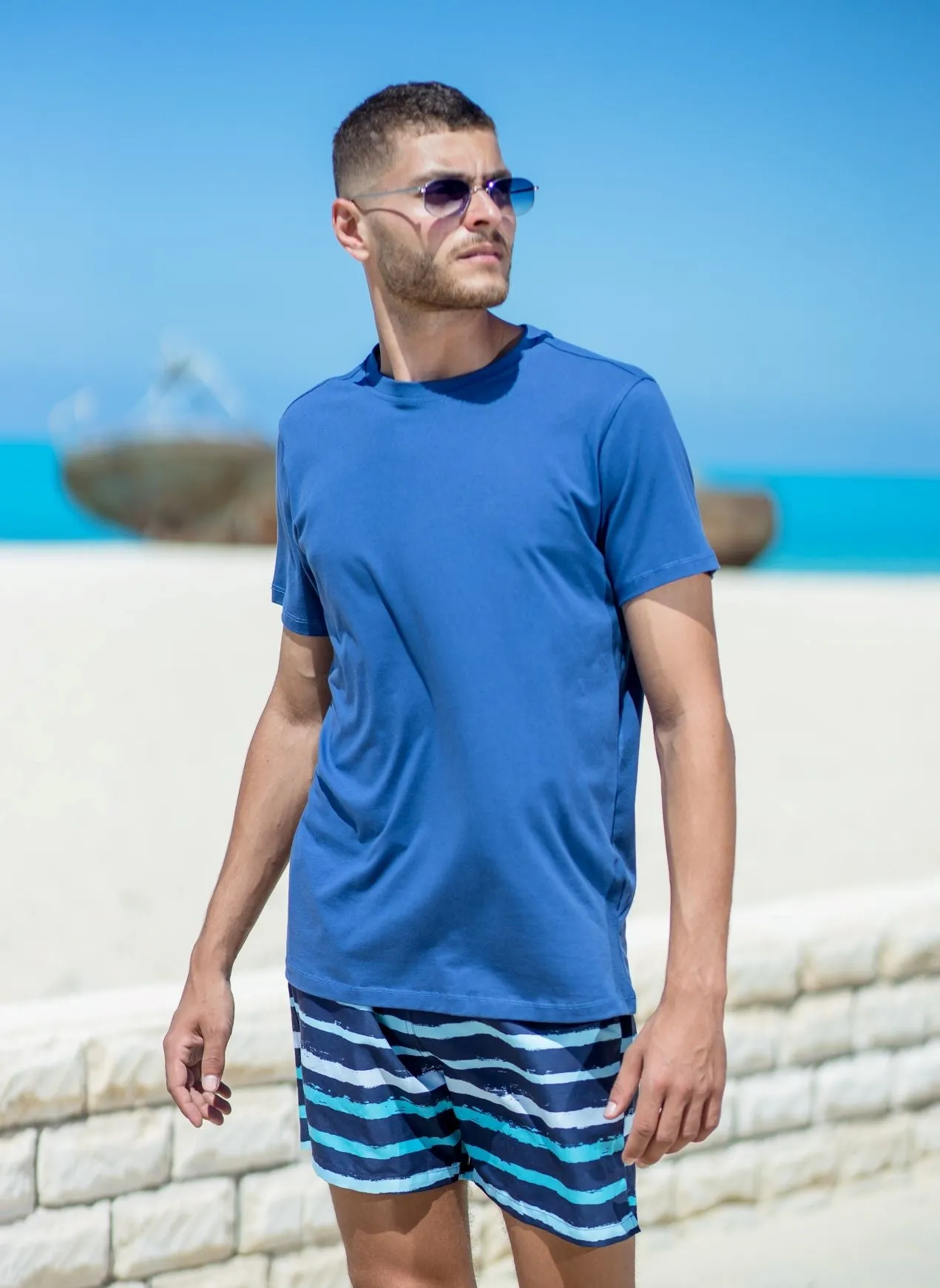 Men summer swimwear Blue stripes