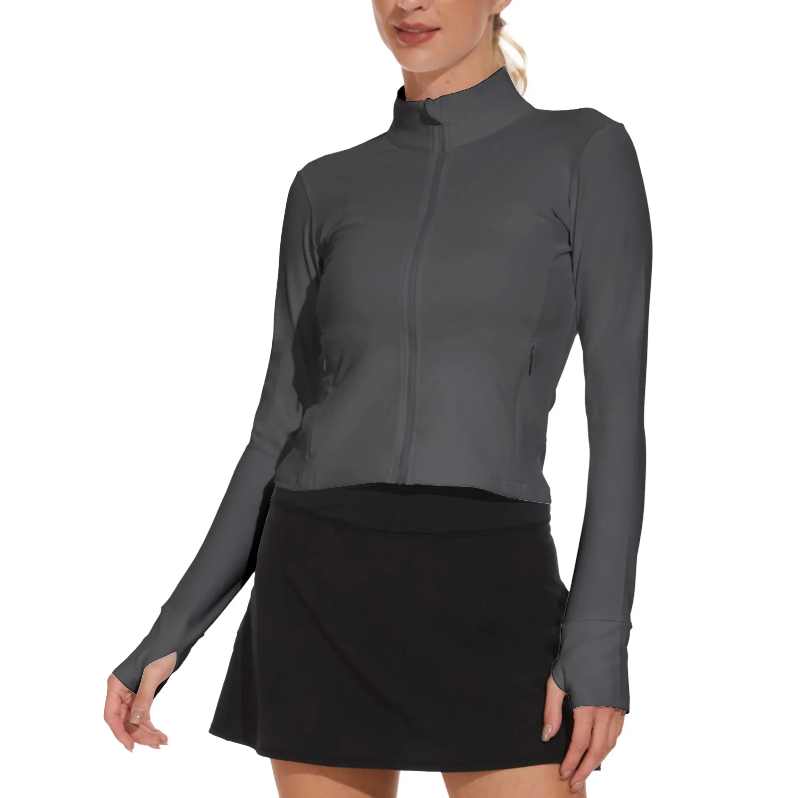 MOTEEPI Thumb Holes Cropped Jackets for Women Running