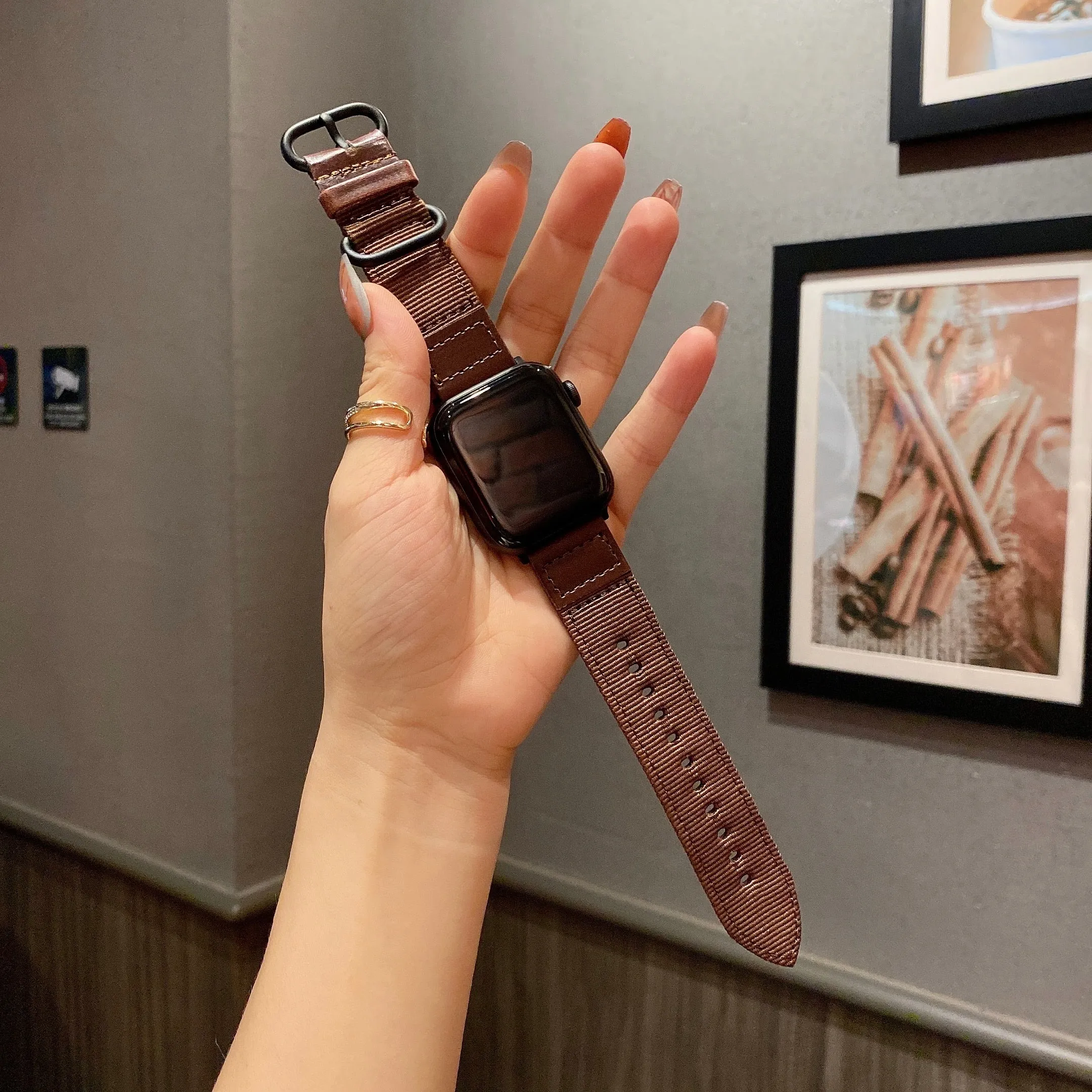 Nylon Leather Strap for Apple Watch Band Series 7 6 5 4 Leisure Men Women Sports Bracelet iWatch 38mm 40mm 41mm 42mm 44mm 45mm |Watchbands|