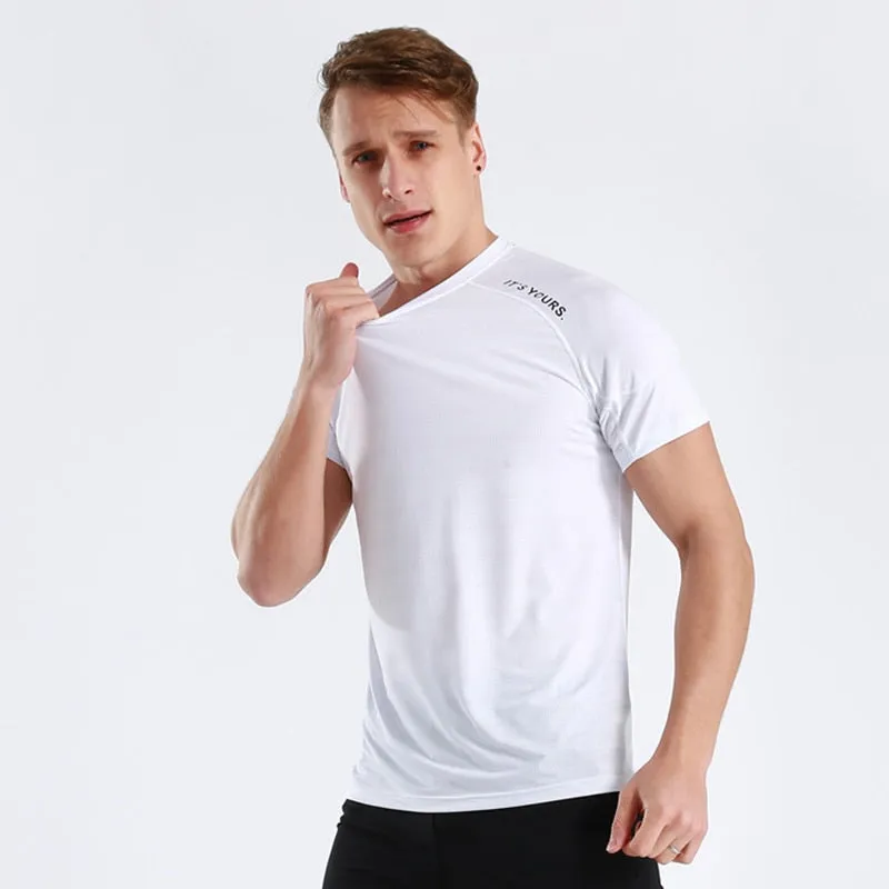 Quick Dry Men Running T-Shirts Gym Fitness Workout Jogging Sports Short Sleeve Top Compression Sportswear Male Jersey Breathable