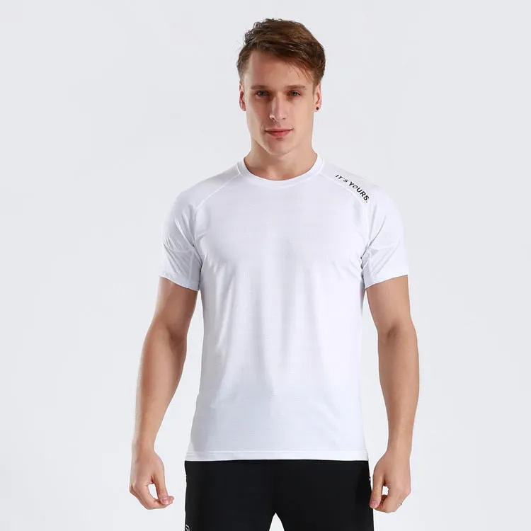 Quick Dry Men Running T-Shirts Gym Fitness Workout Jogging Sports Short Sleeve Top Compression Sportswear Male Jersey Breathable