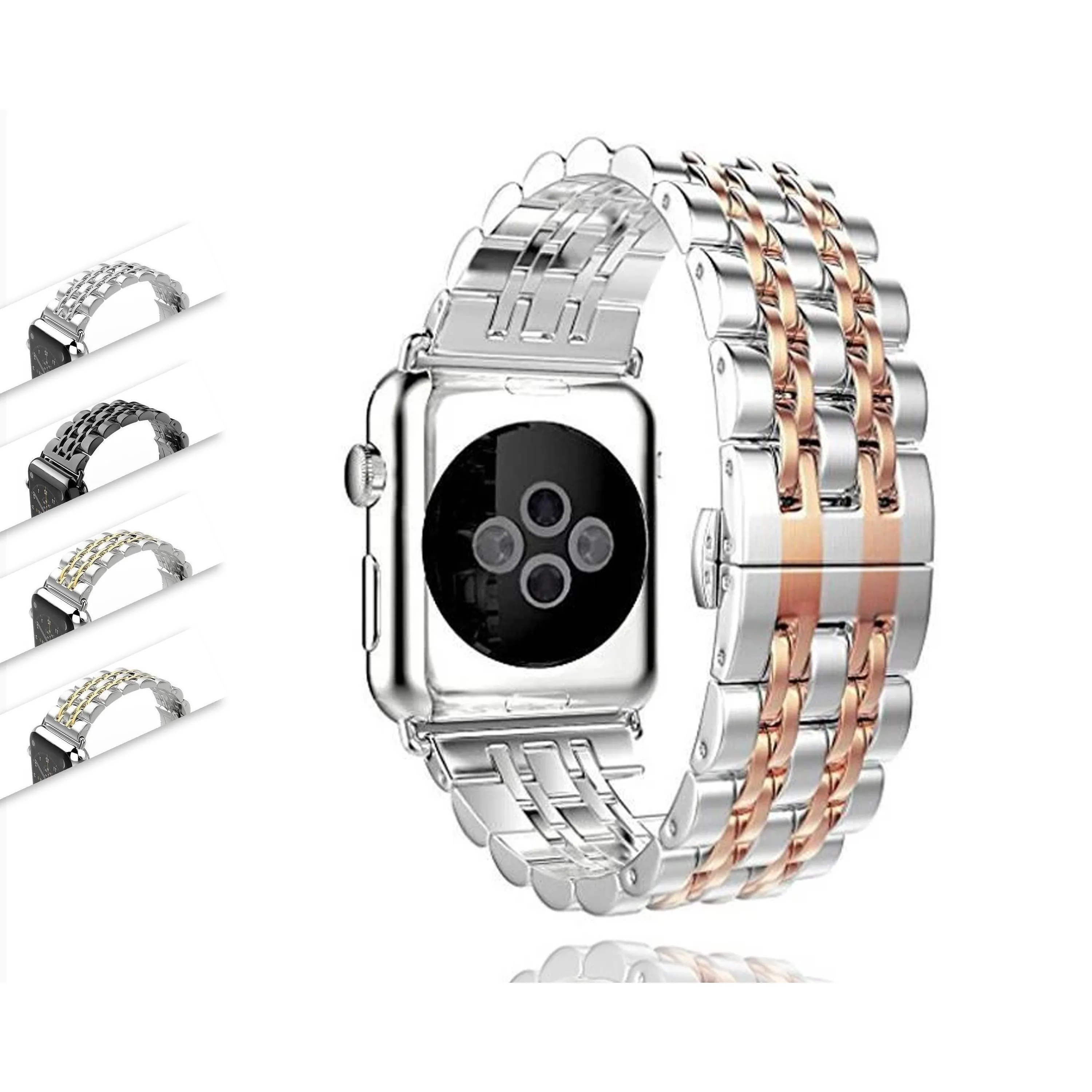 Silver Two Tone links Metal Apple Watch Band Men's Steel Strap