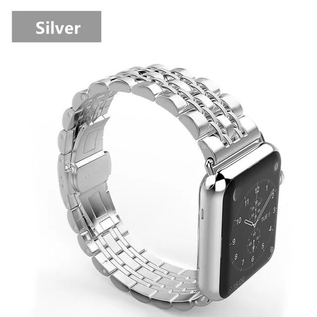 Silver Two Tone links Metal Apple Watch Band Men's Steel Strap