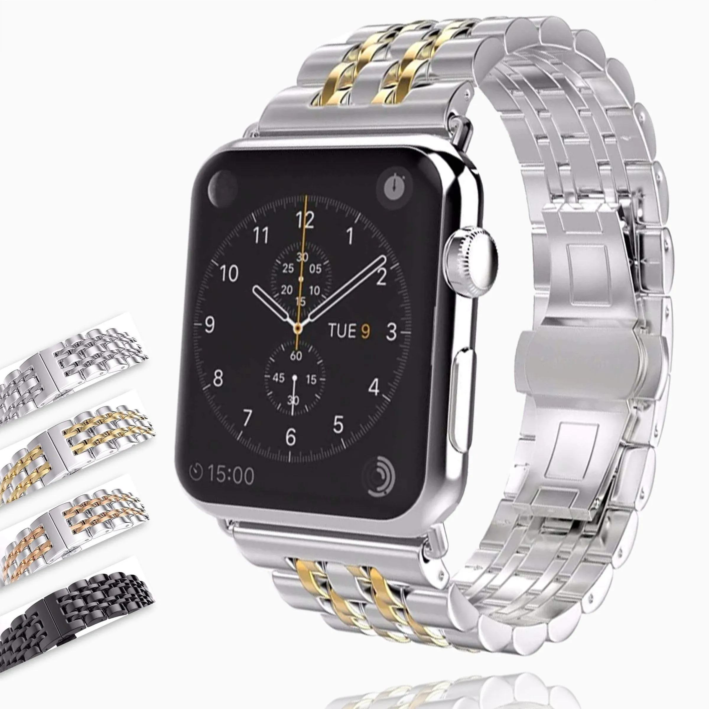 Silver Two Tone links Metal Apple Watch Band Men's Steel Strap