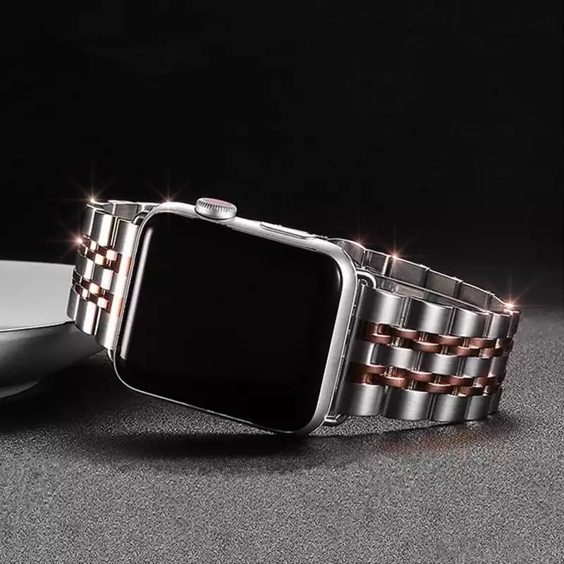 Silver Two Tone links Metal Apple Watch Band Men's Steel Strap