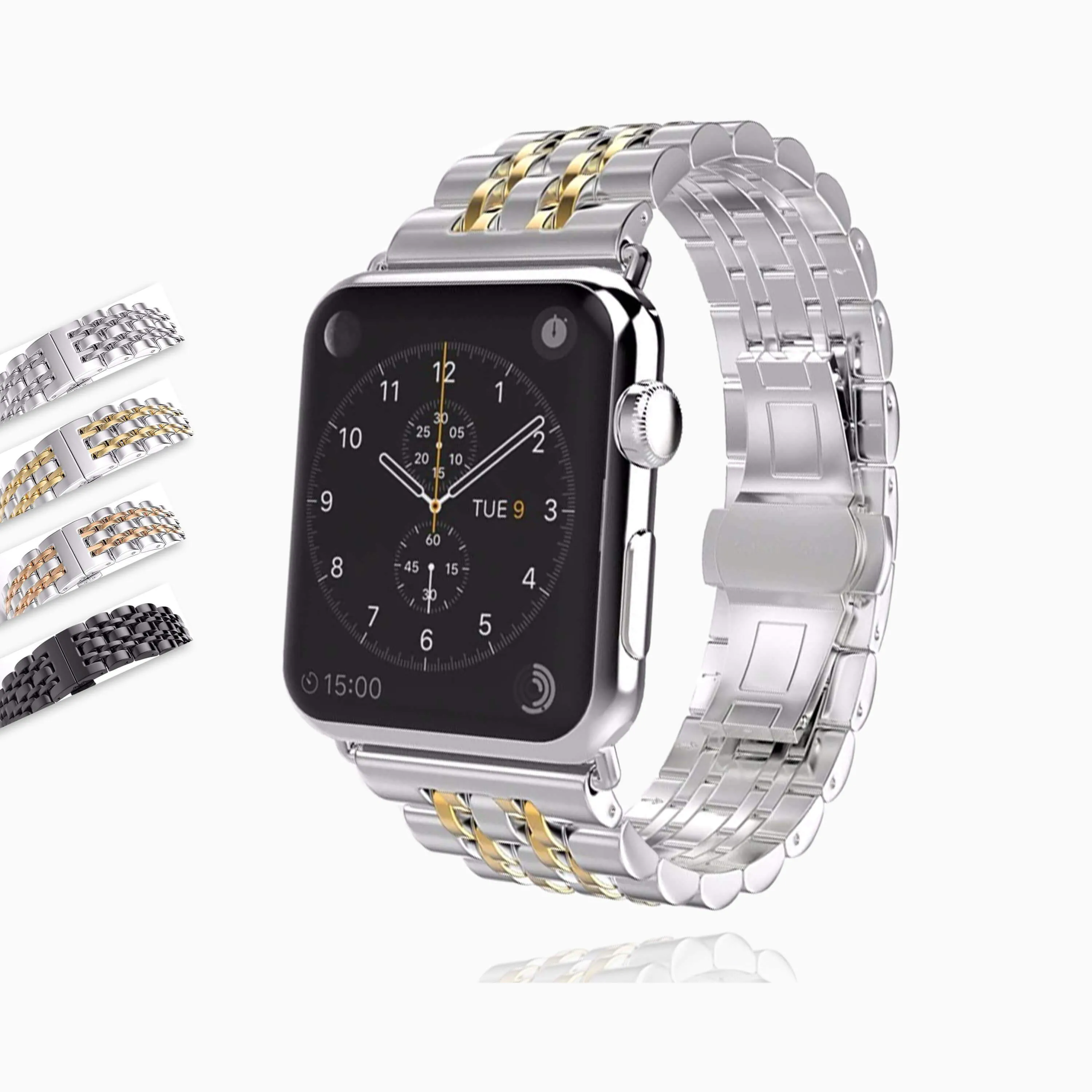 Silver Two Tone links Metal Apple Watch Band Men's Steel Strap